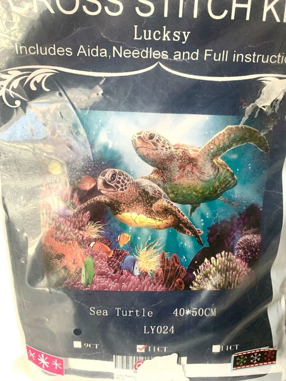 Lucksy Cross Stitch Kit Sea Turtle 40x50CM Includes Aida Needles & Instructions